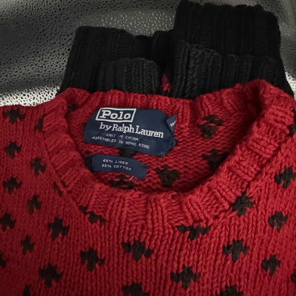Ralph Lauren Red Crewneck Sweater with Skiing Bear Design - Picture 10 of 11
